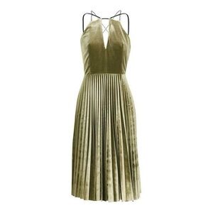 LADIES TOP SHOP Halter Neck Pleated PARTY Dress Open Back Velvet Gold